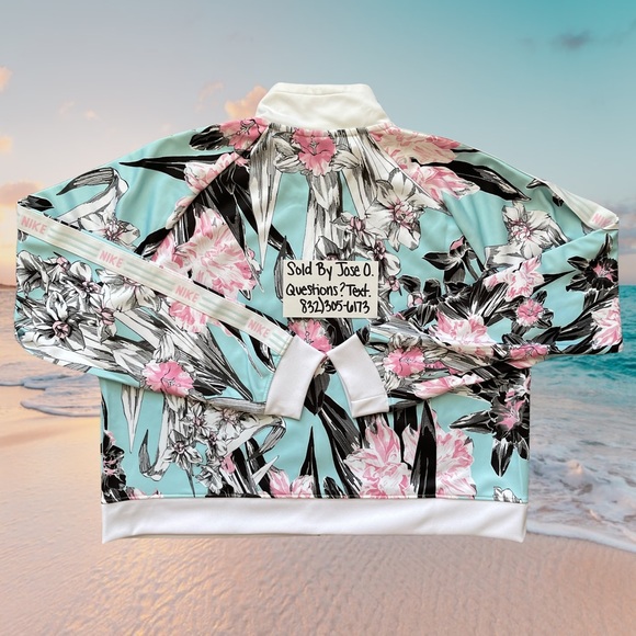 NIKE FLORAL PRINT PATTERN WOMENS TRACK JACKET SIZE XL FULL ZIP BLUE BLACK PINK N - Picture 2 of 8